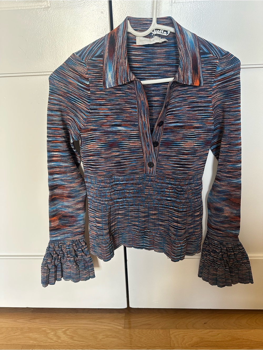 Jonathan Simkhai Multicolor Ribbed Collared Long-Sleeve Top